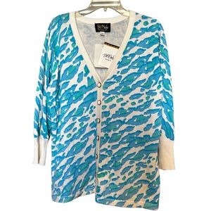 Bob Mackie Watercolor 3/4 Sleeve Cardigan Sweater Size‎ L